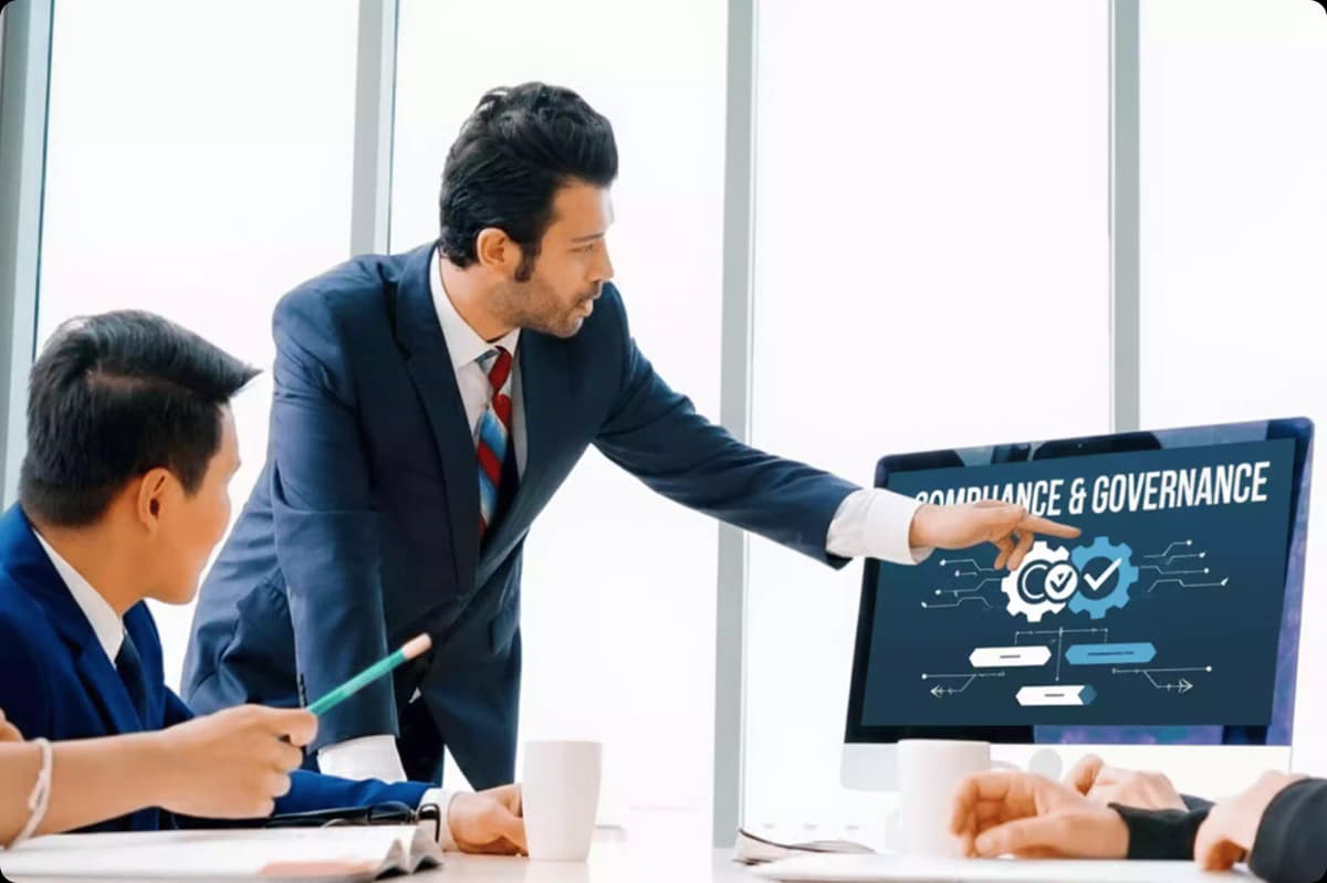 Regulatory compliance and governance framework visual with secure documentation