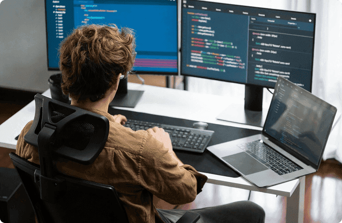 coding on laptop